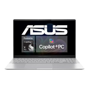 ASUS Vivobook S 15; Copilot+ PC | 15,6" 120Hz/0,2ms OLED Display | Qualcomm Snapdragon X Plus X1P | 16 GB RAM | 512GB SSD | Qualcomm Adreno GPU | Windows 11 | QWERTZ Tastatur | Cool Silver