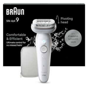 Braun Silk-épil 9, Epilierer Damen oder Haarentferner mit schwenkbarem Kopf für langanhaltende Haarentfernung, seidig-glatte Haut, Wet und Dry, Made in Germany, 9-011, Weiß oder Silber