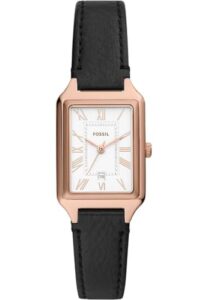 Fossil Damenuhr Raquel quarz/3-Zeiger datum Uhrwerk 23mm Gehäusegröße mit einem litehide™ Lederarmband ES5310, Schwarz