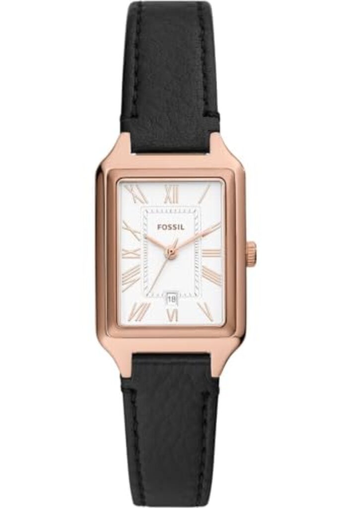 Fossil Damenuhr Raquel quarz/3-Zeiger datum Uhrwerk 23mm Gehäusegröße mit einem litehide™ Lederarmband ES5310, Schwarz