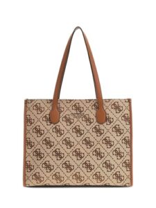 GUESS Women Silvana Girlfriend Tote Hand Bag, Latte Logo