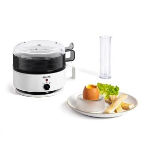Krups Ovomat Super Eierkocher, Für bis zu 7 Eier, Koch- und Warmhaltefunktion, Inkl. Wasser-Messbecher mit Eierstecher, Signalton, EG230115, Weiß/Schwarz