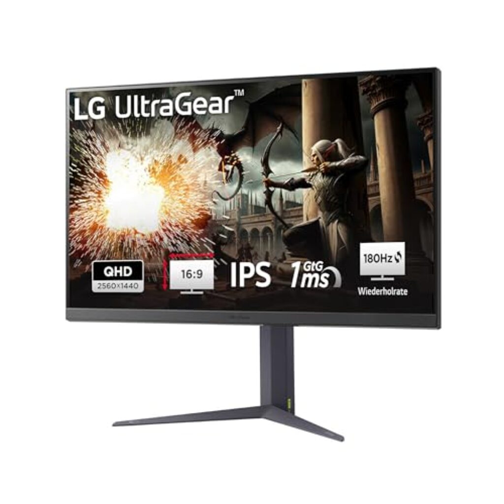 LG Electronics 32GS75QX-B.AEU Ultragear™ QHD Gaming IPS-Monitor 32" (80 cm), 2560 x 1440, 16:9, 1ms GtG, 180 Hz, HDR10, 400 cd/m² Helligkeit (typ.), NVIDIA G-Sync™ Compatible, AMD FreeSync™ - Grau