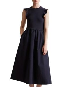 Marc O'Polo Denim Damen Midikleid mit Stretch-Anteil Volantärmel, Blau (Blue Depths), S