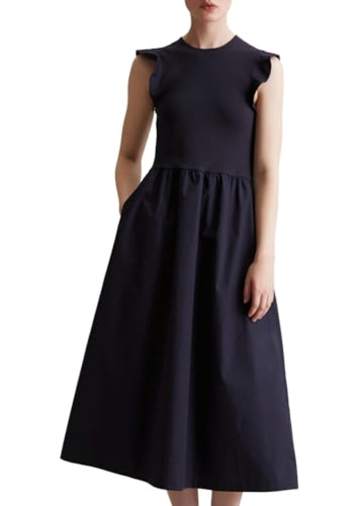 Marc O'Polo Denim Damen Midikleid mit Stretch-Anteil Volantärmel, Blau (Blue Depths), S