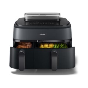 Philips Steam Airfryer 5000 Series Dual Basket - Airfryer & Dampfgarer in einem Gerät, 9L, RapidAir Plus Technologie, 19 Kochfunktionen, 90% weniger Fett, 2 Körbe, Dampfreinigung (NA550/00)