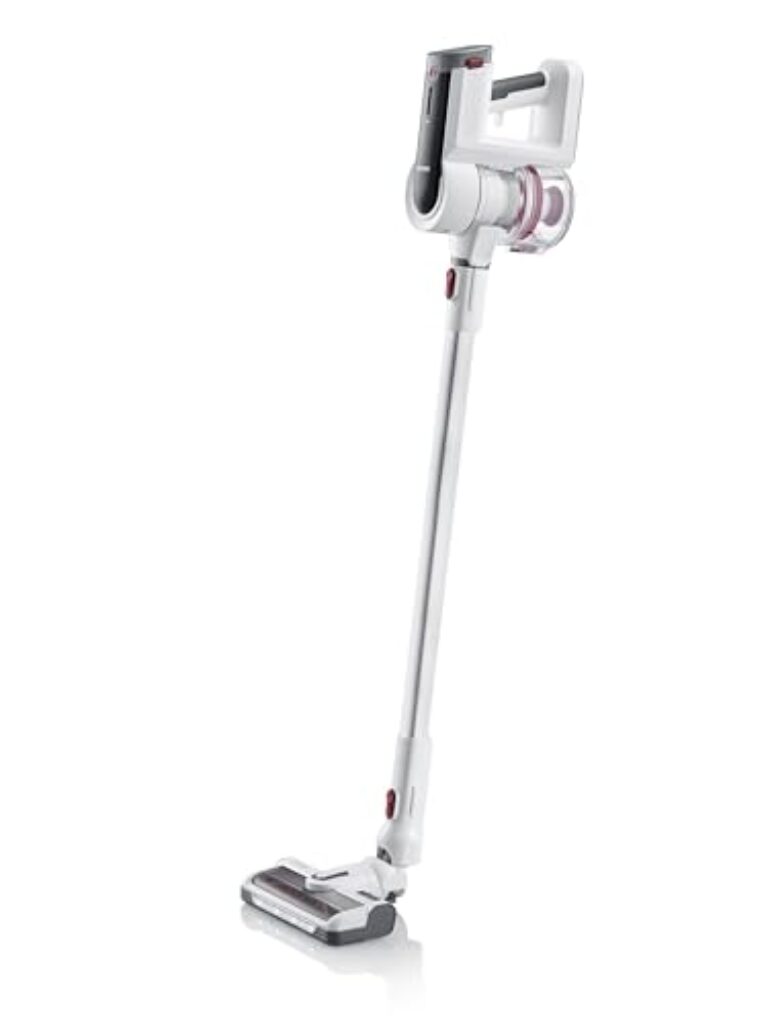 SEVERIN Akku Staubsauger kabellos 60 Min Laufzeit, 2-in-1 Staubsauger für Tierhaare, ultraleicht & beutellos für Teppich, Hartböden & Auto, mit passendem Zubehör, 400 W, weiß, HV 7166