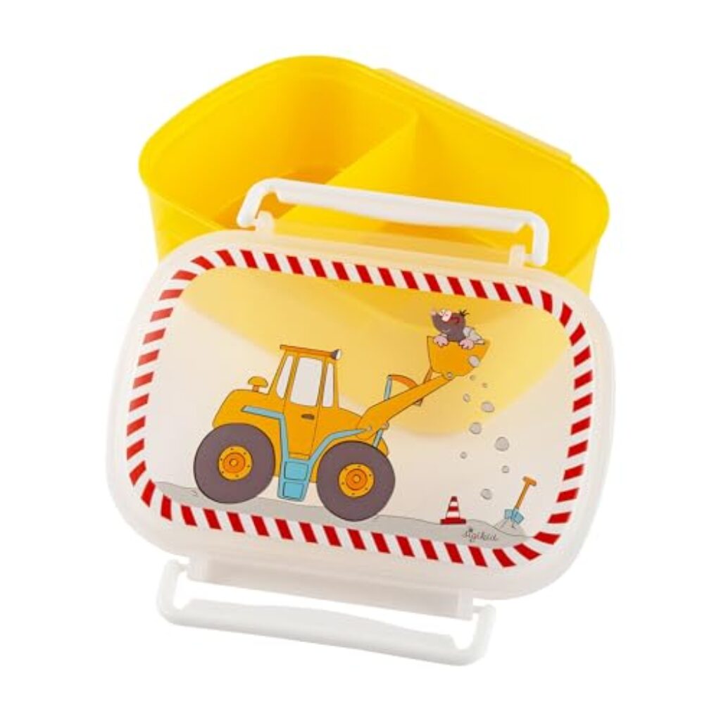 SIGIKID 25267 Brotzeitdose Bodo Bagger, BPA-frei, sicher, leicht, mit Bügelverschluss, Lunchbox mit Einsatz - für Brotzeit, Frühstück, Kindergarten, für Kinder ab 2 Jahren, Gelb/ Bodo Bagger 17x11x7cm
