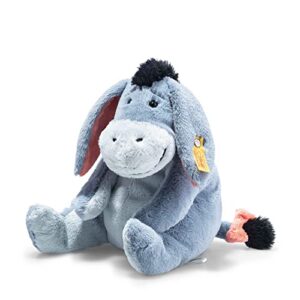 Steiff Disney Originals Esel I-Aah 25 cm blaugrau sitzend, Soft Cuddly Friends, Walt Disney Plüschfigur, Winnie Puuh Kuscheltier, Eeyore Stofftier aus Plüsch, Winnie the Pooh, waschmaschinenfest