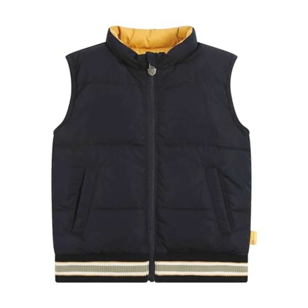 Steiff Wendeweste EU Größe 116 spruce yellow, Jungen Outdoor Wende-Weste, Übergangsjacke für Jungen, Kinderjacke wasserabweisend, 2in1 Wendeweste, warm und bequem, waschmaschinenfest