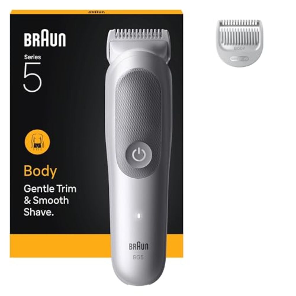 Braun Bodygroomer Series 5, +2 Zubehörteile, Trimmen und Rasieren für empfindliche Bereiche, 100 Min Akkulaufzeit, mit extra Hautschutz, Wasserdicht, BG5500, Grau