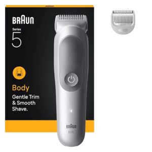 Braun Bodygroomer Series 5, +2 Zubehörteile, Trimmen und Rasieren für empfindliche Bereiche, 100 Min Akkulaufzeit, mit extra Hautschutz, Wasserdicht, BG5500, Grau