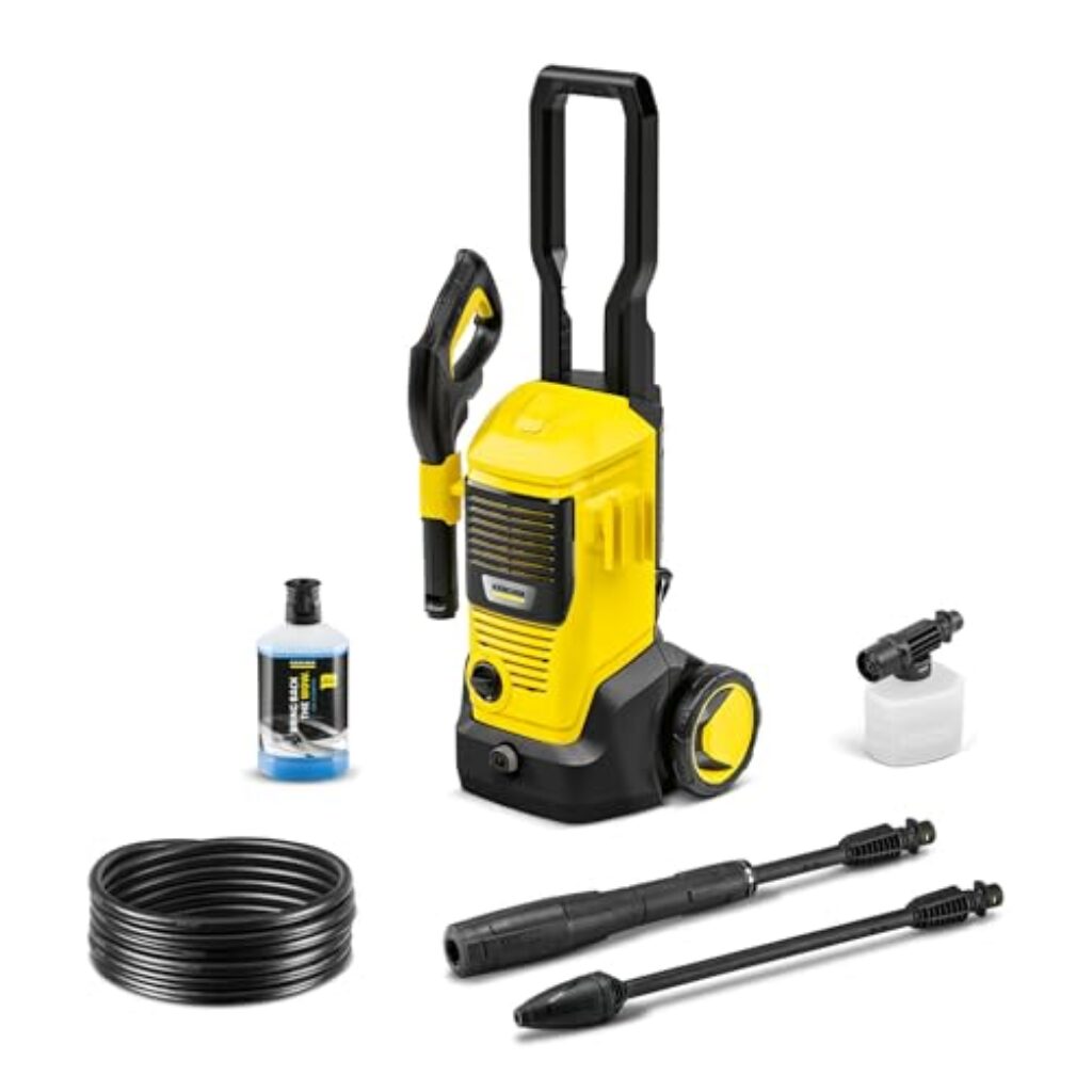 Kärcher Hochdruckreiniger K 5 FJ, Druck: max. 145 bar, Fördermenge: 500 l/h, Flächenleistung: 40 m²/h, Wasserfilter, Gewicht: 6,3 kg, HD-Pistole, HD-Schlauch, Dreckfräser, Vario Power Jet, Schaumdüse