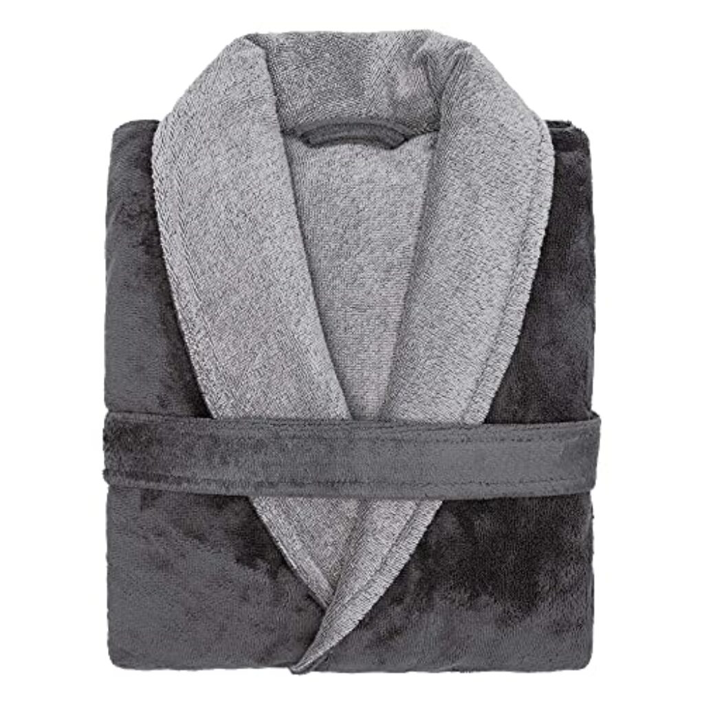 LOOKS by Wolfgang Joop Bademantel L, Bademantel Unisex Frottee, Morgenmantel grau mit Schalkragen, hochwertige Baumwollmischung