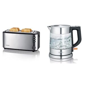 SEVERIN AT 2509 Automatik-Toaster (1.400 W, 2 Langschlitzkammern, für bis zu 4 Brotscheiben) Edelstahl/schwarz & WK 3468 Glas-Wasserkocher (ca. 2.200 W, 1 L) edelstahl/schwarz
