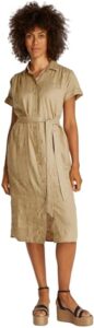 Tommy Hilfiger Damen Hemdkleid Linen Belted Kurzarm, Braun (Camel), 40