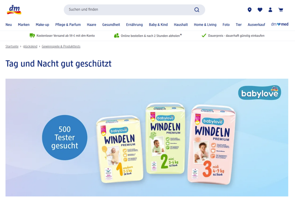 babylove Windeln Premium Größen 1 bis 3 gratis testen
