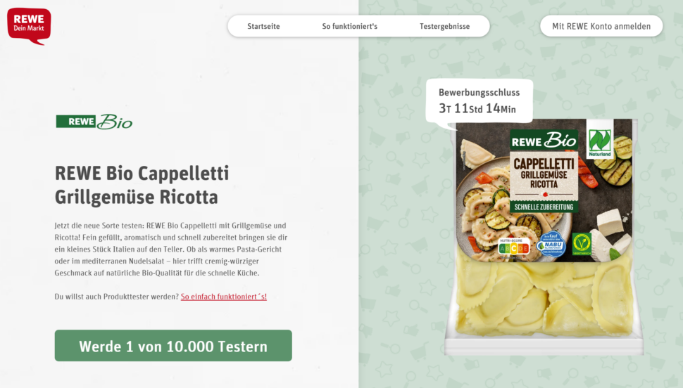 REWE Bio Cappelletti Grillgemüse Ricotta gratis testen