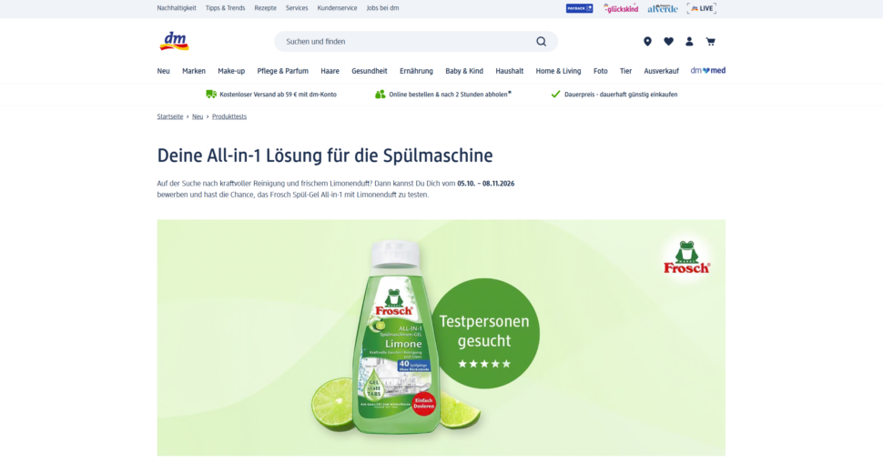 Frosch ALL-IN-1 Spülmaschinen-GEL Limone gratis testen