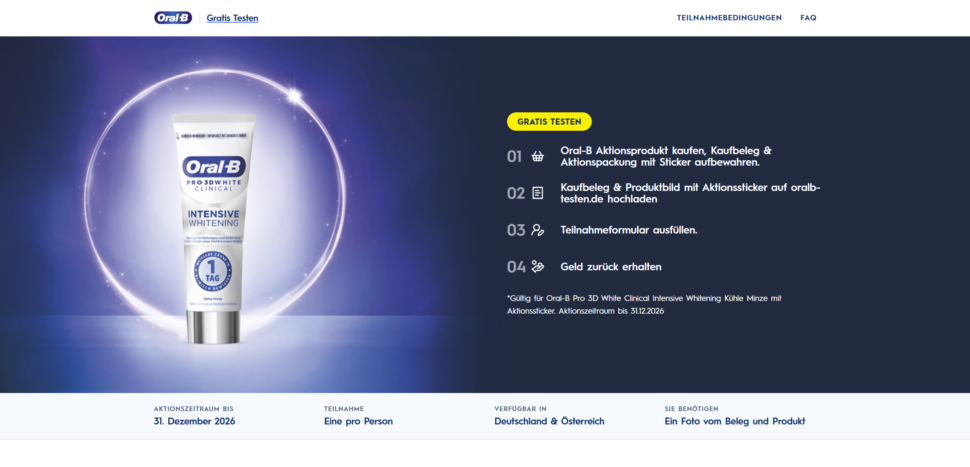 Oral-B Pro 3D White Clinical Intensive Whitening gratis testen